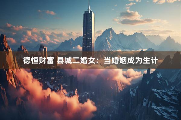 德恒财富 县城二婚女:当婚姻成为生计