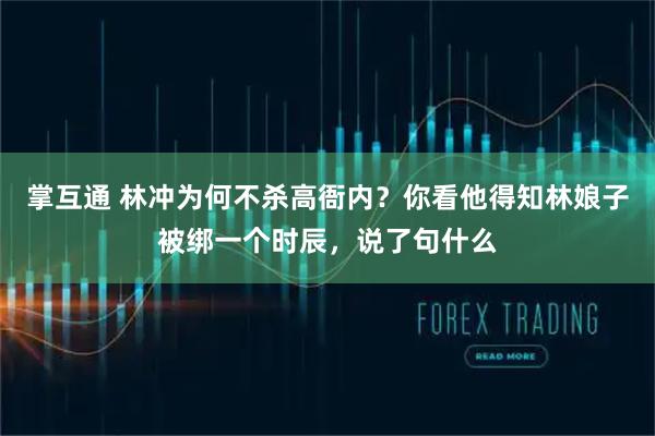 掌互通 林冲为何不杀高衙内？你看他得知林娘子被绑一个时辰，说了句什么